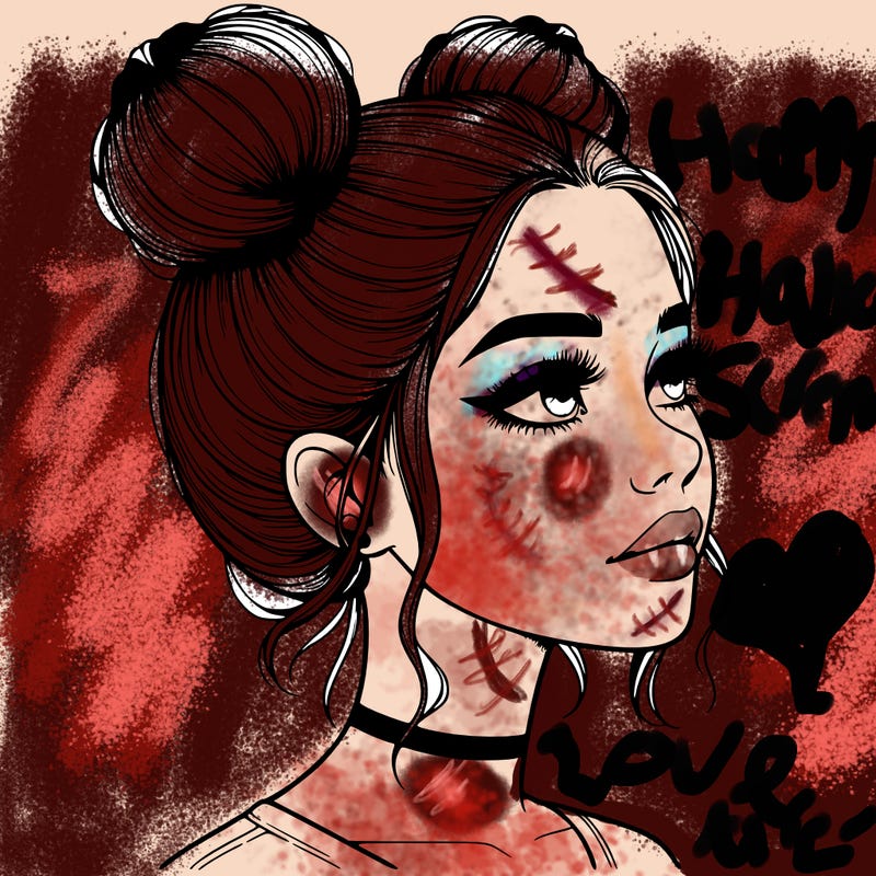 realistic girl with buns on the top of her head