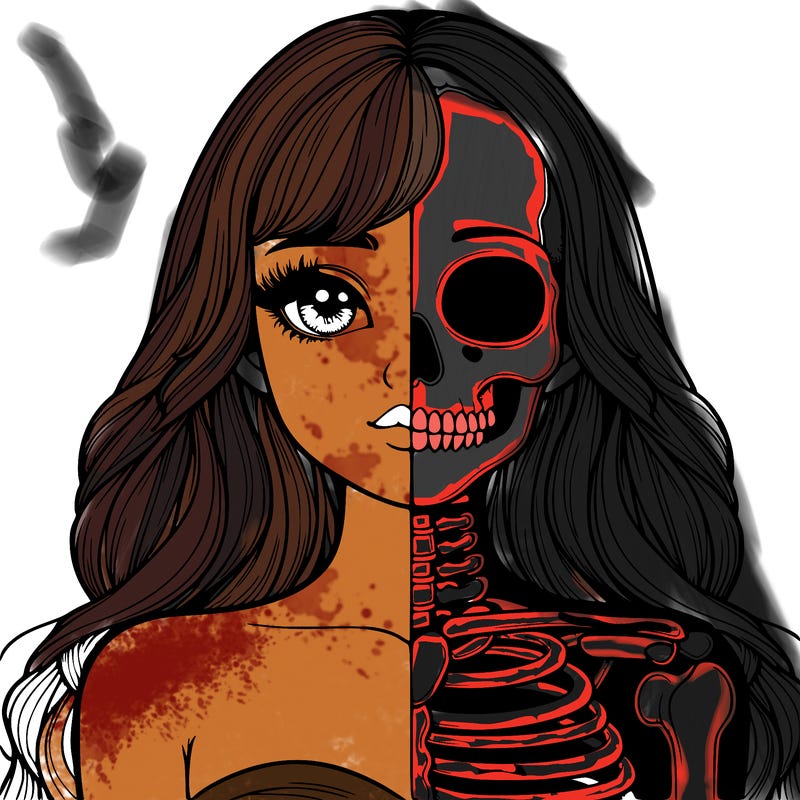 realistic half girl half skeleton