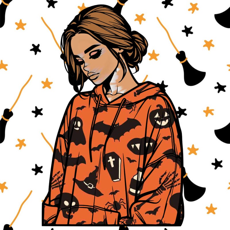 realistic woman in big sweatshirt