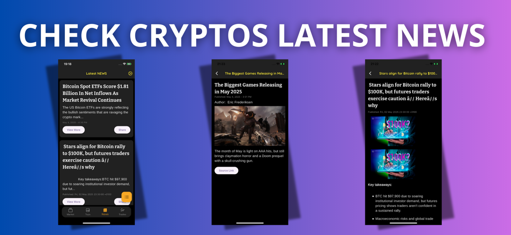 Crypto Stats & Track - Últimas noticias sobre criptomonedas y actualizaciones del mercado financiero mostradas en la interfaz de la aplicación.