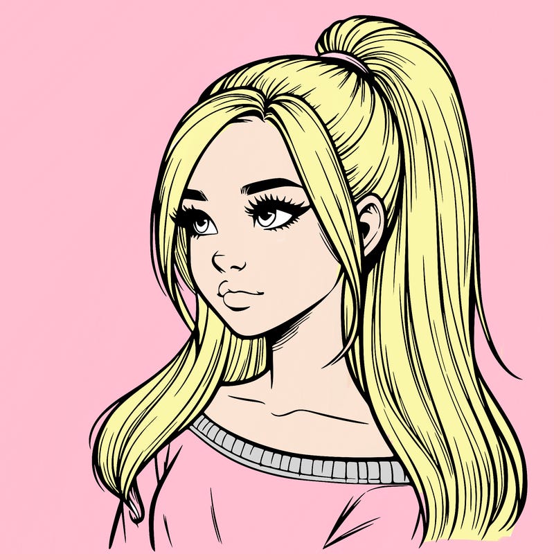 realistic girl with a high ponytail