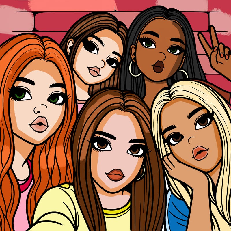 group of teen girls friends y2k up close in a selfie