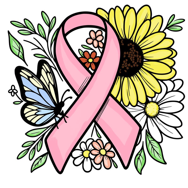 cancer awareness symbol with flowers and butterflies
