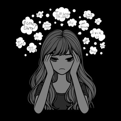 realistic girl overwhelmed in thoughts