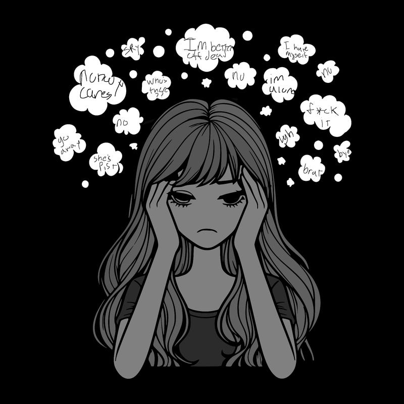 realistic girl overwhelmed in thoughts