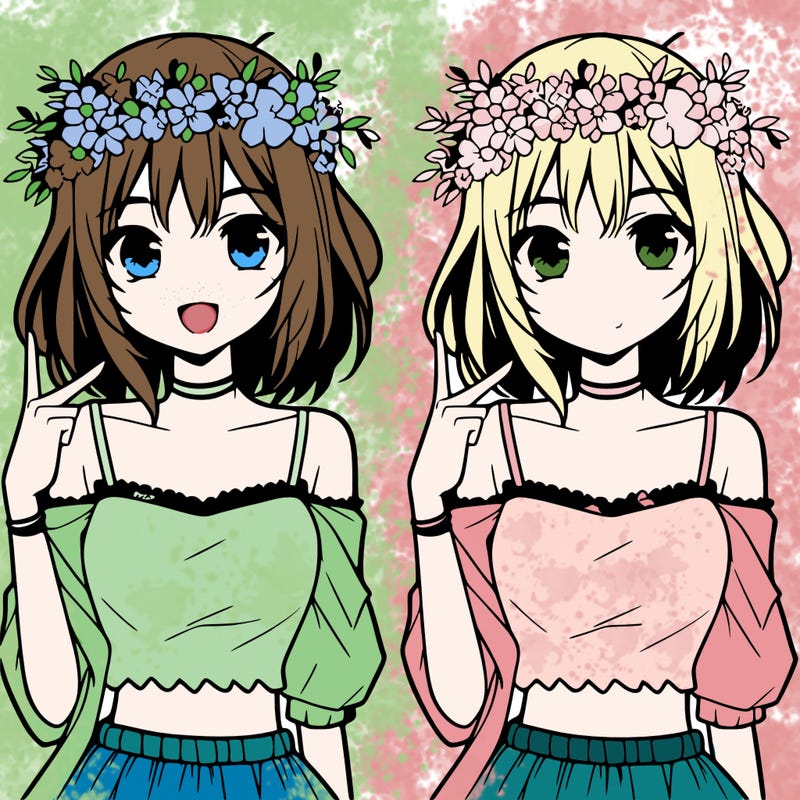 a anime girl wearing a crop top and flower crown