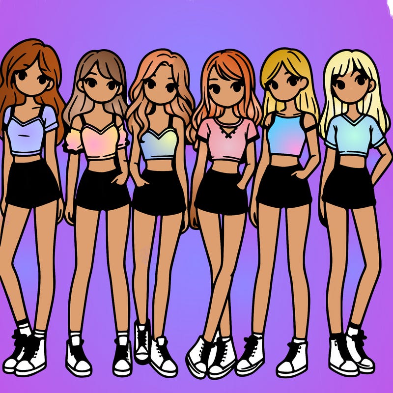 a group of girls wearing crop tops and shorts