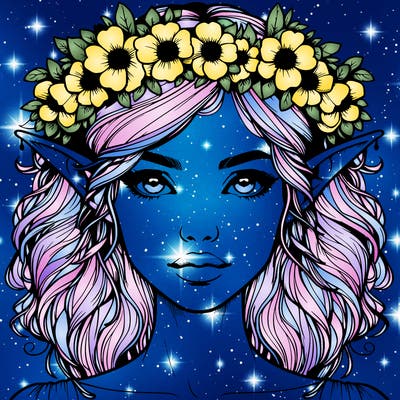 realistic female elf with flower crown