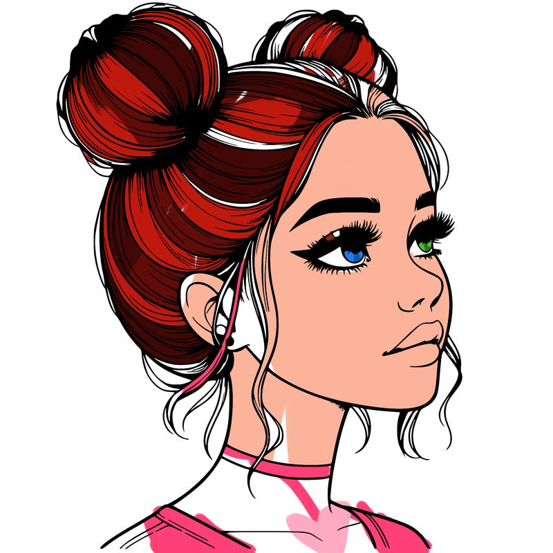 realistic girl with buns on the top of her head