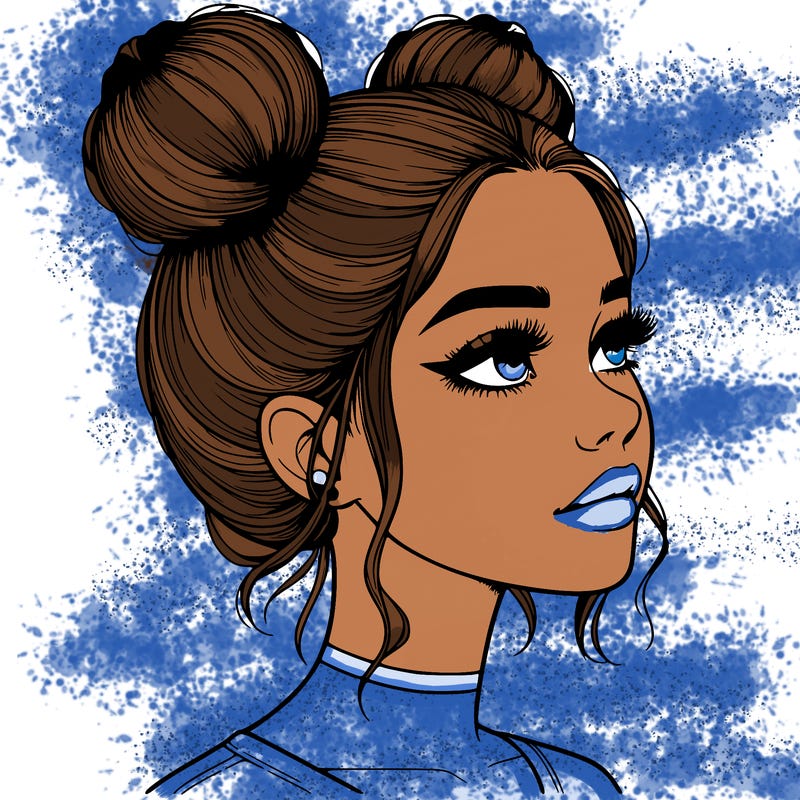 realistic girl with buns on the top of her head