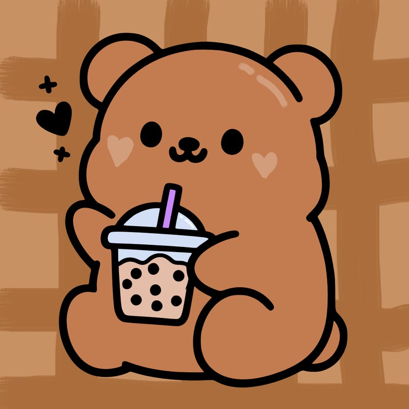 boba light pink bear drinking boba
