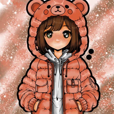 realistic anime girl in bear jacket