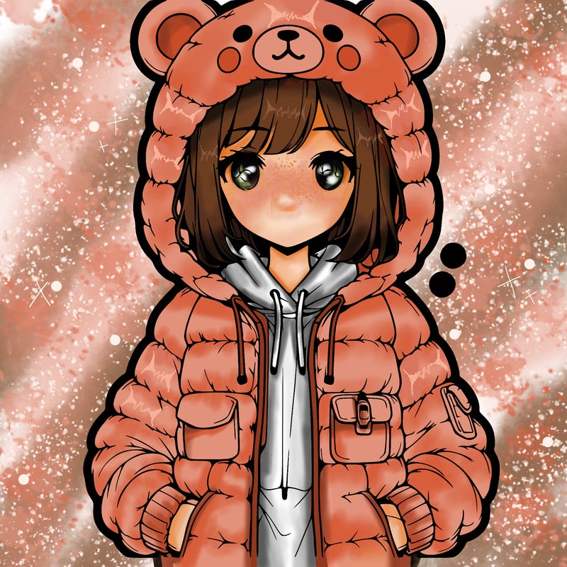 realistic anime girl in bear jacket