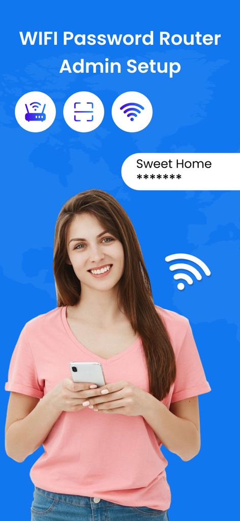 Wifi Password Router Admin Set - Schermata dello smartphone che mostra le funzionalità dell'app Impostazioni Router Password Wifi
