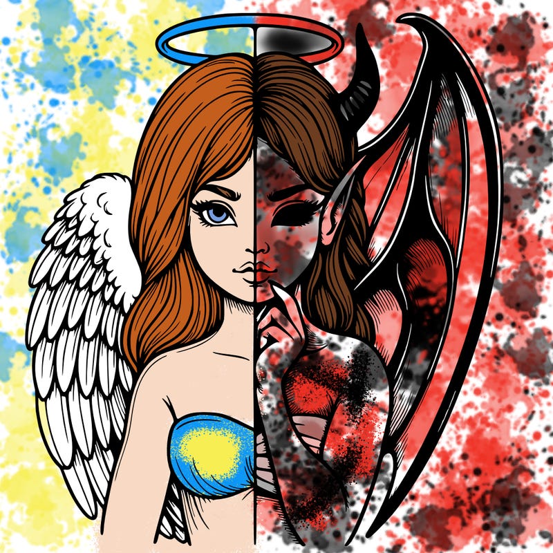 realistic angel half demon