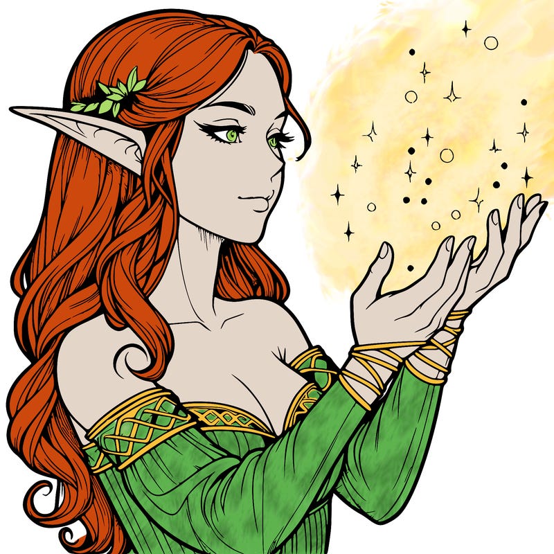 realistic elf girl doing magic