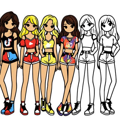 a group of girls wearing crop tops and shorts