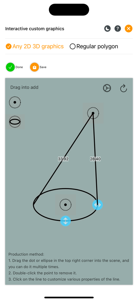 The Whiteboard app interface showing an interactive tool for creating custom 2D and 3D geometric graphics