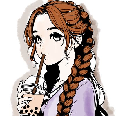 realistic girl with braided hair drinking boba