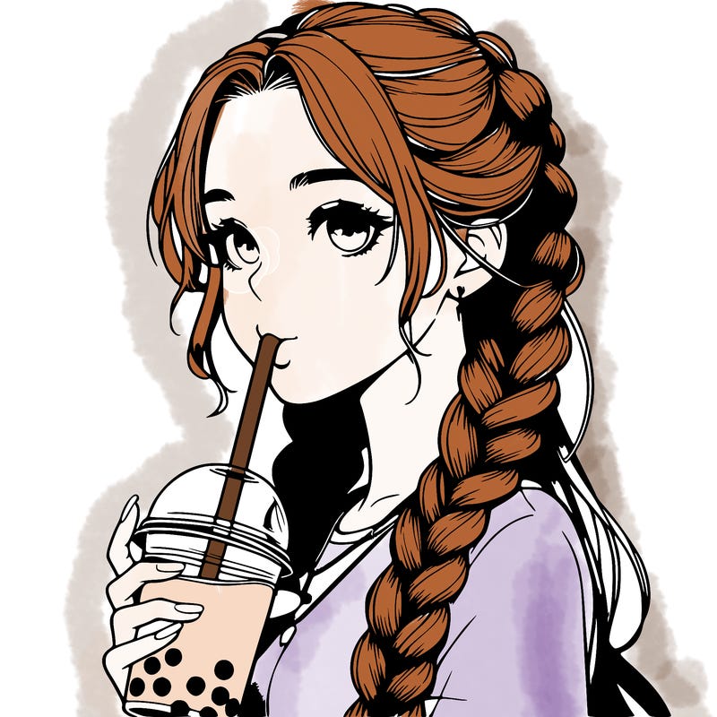 realistic girl with braided hair drinking boba