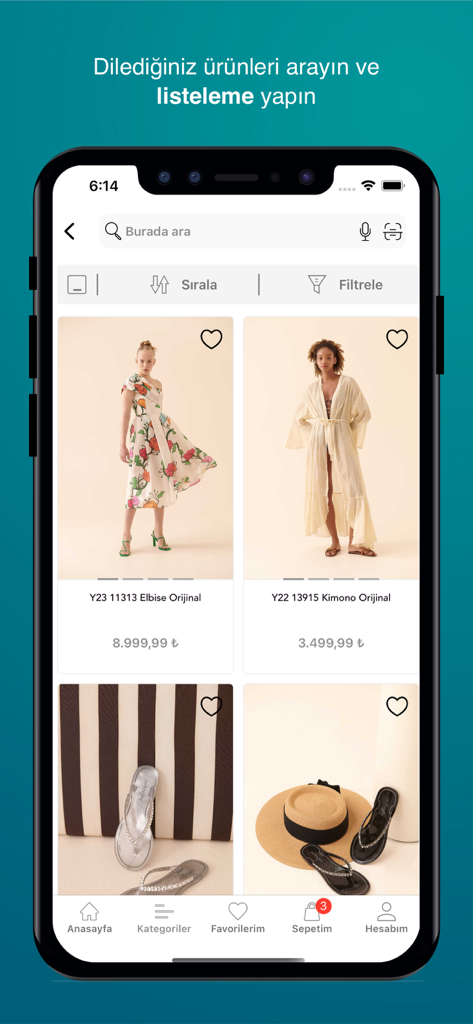 Roman - Roman mobile app screen showing premium fashion product list with search and filter options.