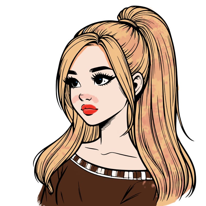 realistic girl with a high ponytail