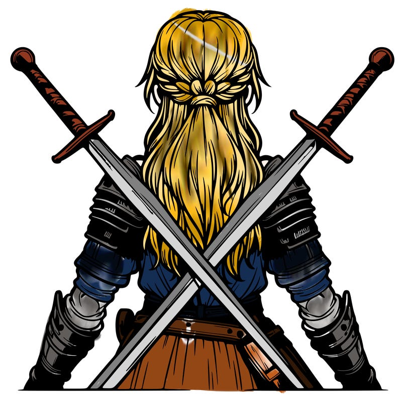 very realistic warrior girl with swords behind her back