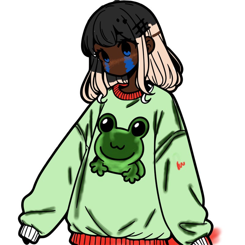 girl wearing frogging sweatshirt