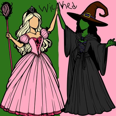 detailed realistic split of a princess and a witch