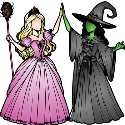 detailed realistic split of a princess and a witch