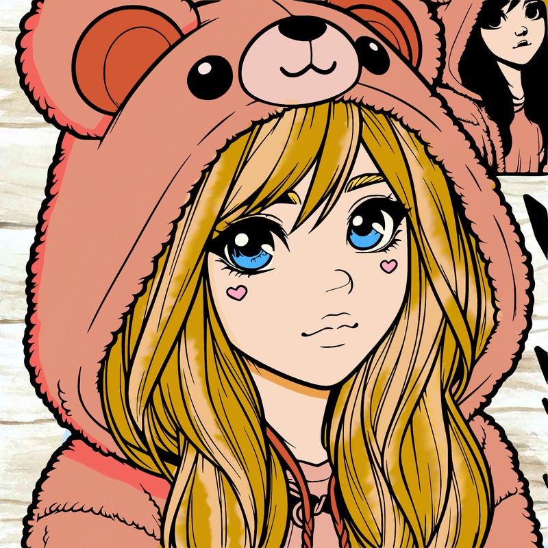 realistic girl in a bear hoodie