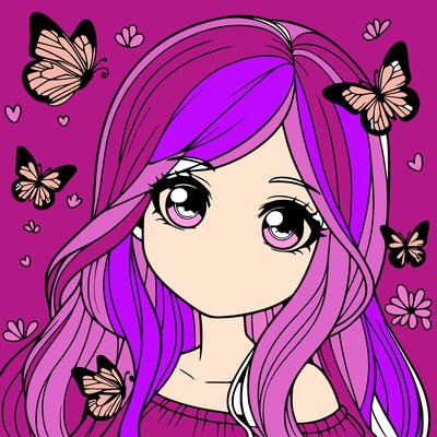 realistic girl with butterflies around her