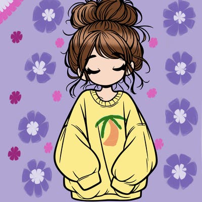 girl with baggy sweatshirt and messy bun