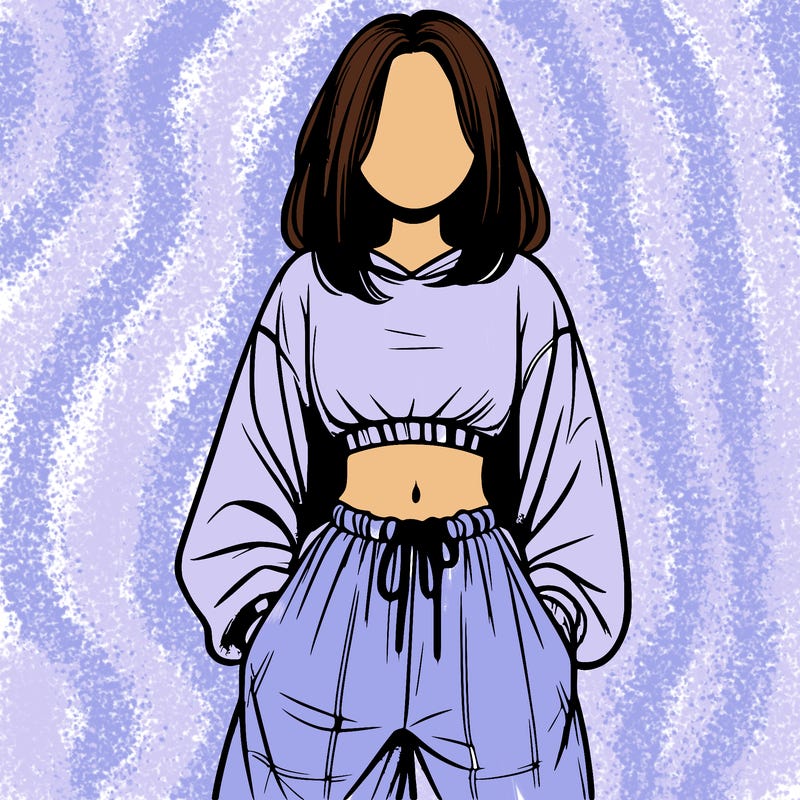 realistic girl faceless with baggy pants and a crop top