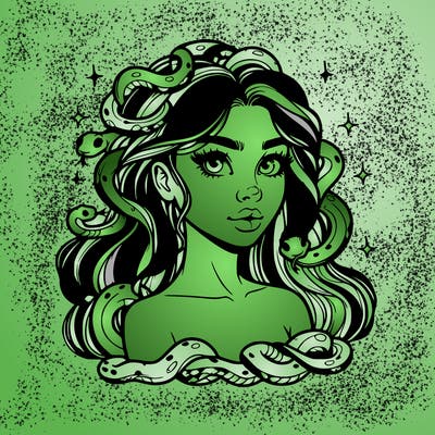 realistic girl with snakes as hair