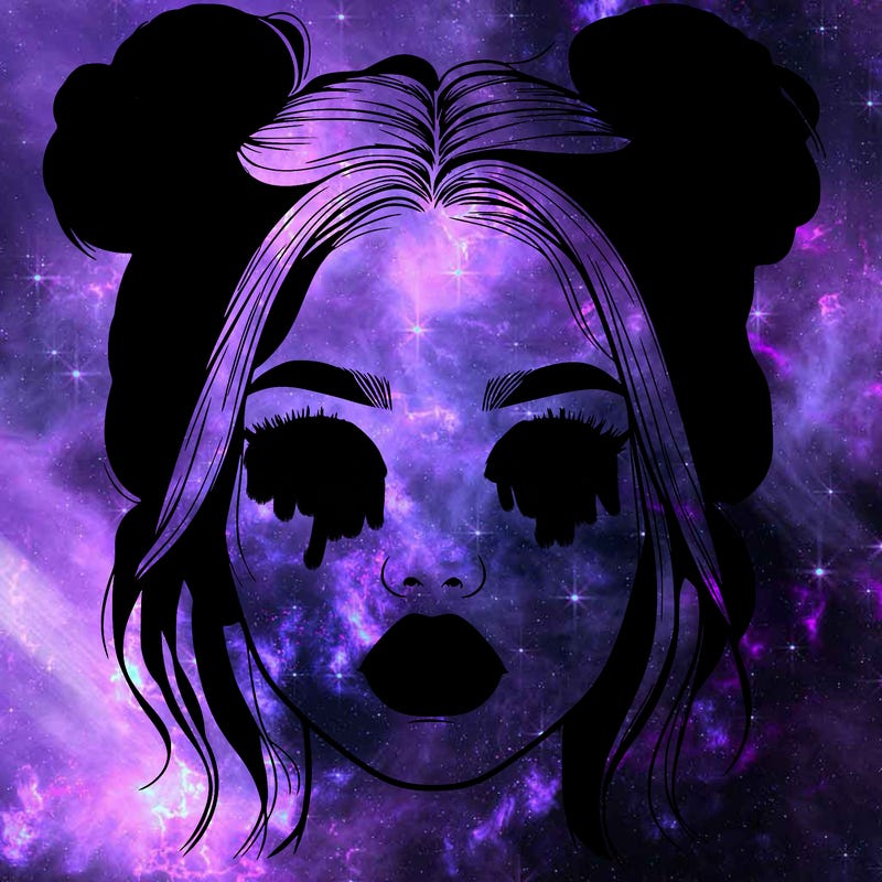 realistic girl with two buns on her hair and lips