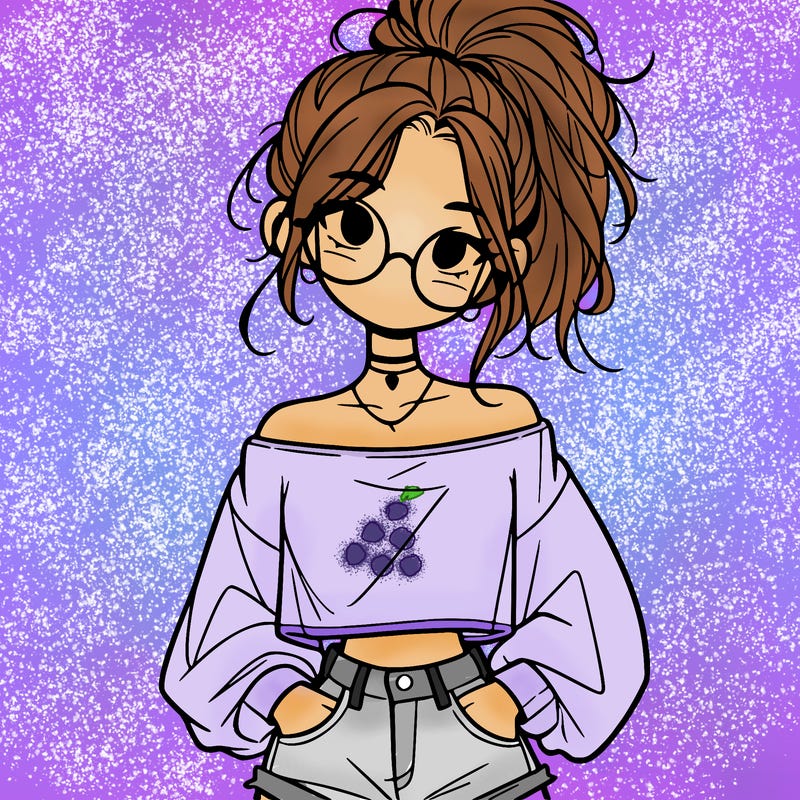 girl with a messy ponytail glasses a baggy crop top and jean shorts