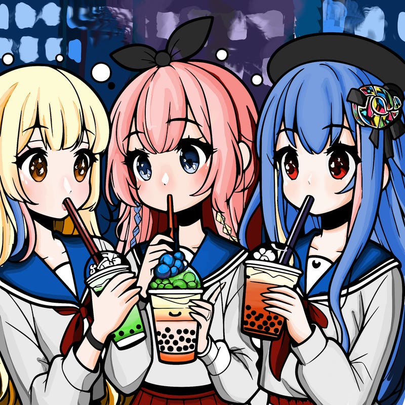 anime girls drinking boba tea