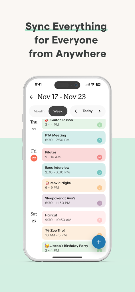 Skylight App - Weekly calendar view in the Skylight app showing synced family events