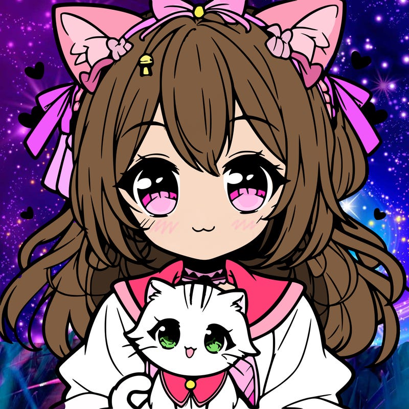 cute anime girl with small kitten