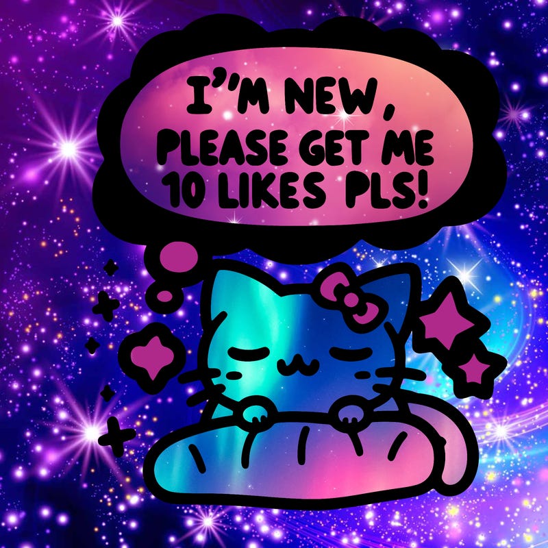 kitty taking a nap dream talking and saying "i'm new, please get me at least 10 likes pls!!"
