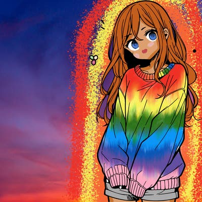 manga teen girl  in a sweater and baggy pants