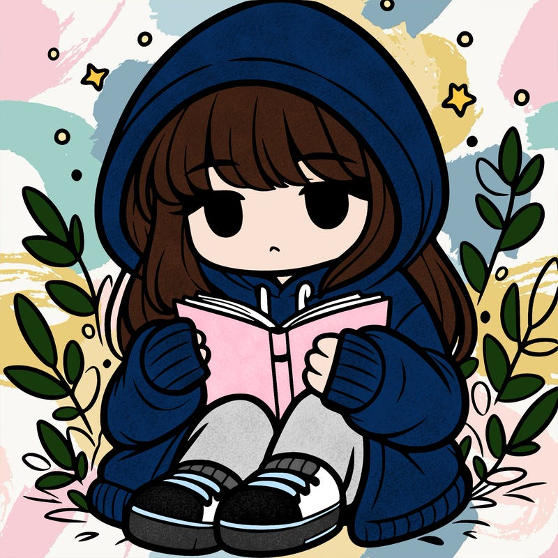 girl in oversized hoodie reading a book