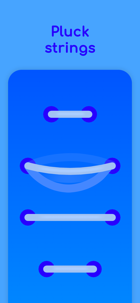 Jam Toys app interface featuring interactive musical strings for kids to pluck on a blue background