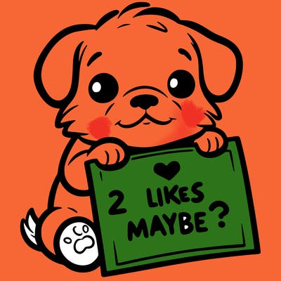 a puppy holding a sign that says 2 likes maybe?