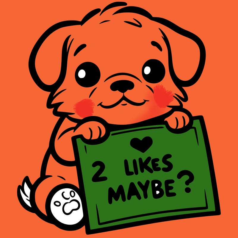 a puppy holding a sign that says 2 likes maybe?