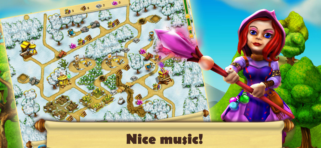 A winter level map and a princess character in Gnomes Garden Chapter 1