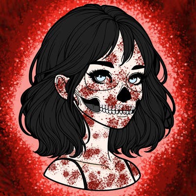 realistic girl with skull