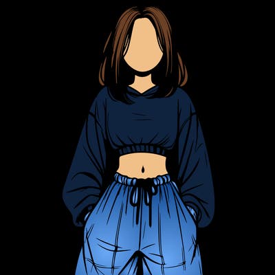 realistic girl faceless with baggy pants and a crop top