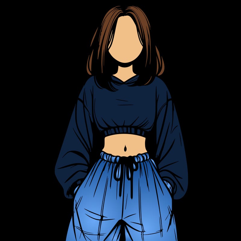 realistic girl faceless with baggy pants and a crop top